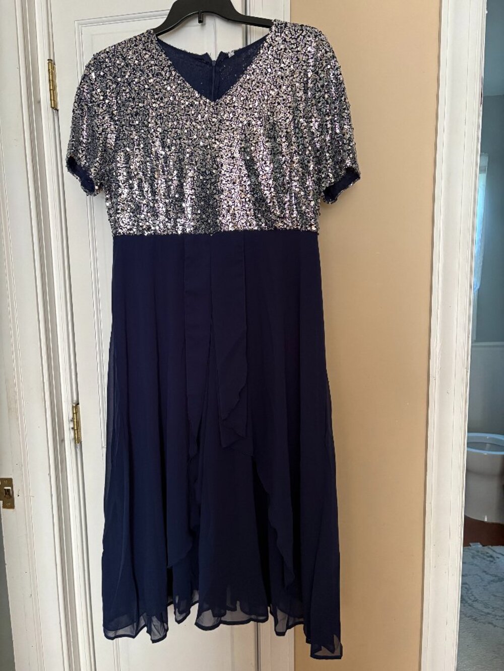 Navy and Silver Evening Dress Size 18